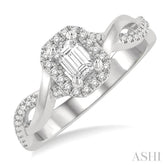 1/2 Ctw Twisted Shank Round & Emerald Cut Diamond Engagement Ring With 1/3 Ctw Emerald Cut Center Stone in 14K White Gold